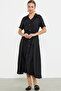 Linen Look Long Shirt Dress - Black - 3