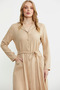 Linen Look Long Sleeve Shirt Dress - Beige - 5