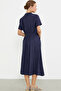Linen Look Pocket Shirt Dress - Navy Blue - 6