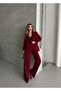 Women's Burgundy Button Detail Blazer Jacket Pants Suit - 4