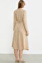 Linen Look Long Sleeve Shirt Dress - Beige - 6