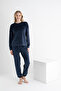 Women's Long Sleeve Corded Fabric Velvet Set – Navy Blue, Soft and Stylish - 2