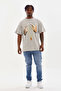 Men's Printed Oversize T-Shirt - Gray - 4