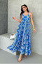 Women's Blue Ethnic Paisley Print Long Dress with Straps - 3