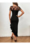Flounced Skirt Lace Detail Design Midi Evening Dress - 3
