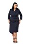 Large Size Double Breasted Jacket Lapel Ornamental Button Detail Three Quarter Sleeve Navy Blue Dress - 5