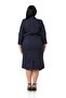 Large Size Double Breasted Jacket Lapel Ornamental Button Detail Three Quarter Sleeve Navy Blue Dress - 3