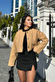 Side Button Detailed Crop Stitched Jacket