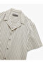 Short Sleeve Regular Fit Turn-Down Collar Cotton Striped Shirt - 3