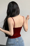 Women's Burgundy Camisole Fabric Strap Bow Detail Blouse - 4