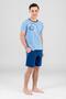 Young Boy's Cotton Crew Neck Letter Printed Short Sleeve Shorts Pajama Set 9615 Blue