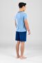 Young Boy's Cotton Crew Neck Letter Printed Short Sleeve Shorts Pajama Set 9615 Blue - 3