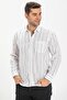 Long Sleeve Sile Cloth Single Pocket Men's Summer Shirt White Black Striped 3006 - 4
