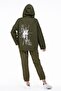 Long Sleeve Hooded Dimple Flannel Autumn and Winter Coat Khaki Hk - 2