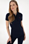 Women's Navy Blue Basic Polo Neck T-Shirt 50305764 -Vr033 - 3