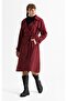 Long Sleeve Flannel Fall Belted Autumn and Winter Coat Burgundy Brd - 6