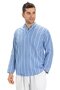 Long Sleeve Sile Cloth Single Pocket Prevailing Collar Men's Summer T-shirt Blue White Striped 3019 - 4