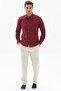 Long Sleeve Slim Fit Şile Cloth Single Pocket Men's Summer Shirt Dark Claret Red 3068 - 4