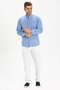 Long Sleeve Şile Cloth Judge Collar Single Pocket Men's Summer Shirt Blue Melted 3077