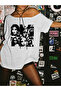 Plus Size Women's Off Shoulder Boat Neck Printed T-Shirt