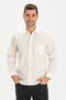Long Sleeve Sile Cloth Single Pocket Men's Summer Shirt Cream 3002 - 3