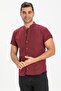 Short Sleeve Şile Cloth Bodrum Men's Shirt Dark Claret Red 3068 - 3