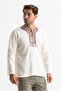 Long Sleeve Sile Cloth Crew Neck Ethnic Men's Summer T-shirt Cream Red - 5