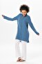 Long Foldable Sleeve Sedentary Shirt Collar Summer Muslin Tunic Indigo indg - 4