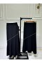 Women's Black Crepe Fabric Stone Flounce Flared Skirt - 2