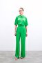 Loose Satin Trousers with Pockets - Light Green - 2