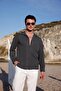 Men's Anthracite Color Knitted Ottoman Fabric Long Sleeve Shirt