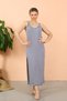 Fashion Stripe Women's Rope Strap Slit Long Blue Nightgown 90122 - 3