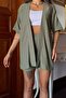 Women's Green Wrap Kimono Vest Shorts Top and Bottom Set - 3