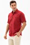 Short Sleeve Sile Cloth Single Pocket Men's Summer Shirt Red Checkered 3056 - 3