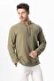 Long Sleeve Doruk V-Neck Lace-Up Muslin Men's Summer Tshirt Khaki Hk - 4