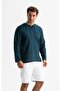 Long Sleeve Şile Cloth Studded Men's Summer Tshirt Dark Petrol 3069 - 4