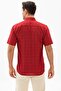 Short Sleeve Sile Cloth Single Pocket Men's Summer Shirt Red Checkered 3056 - 2
