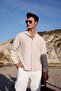 Men's Beige Color Knitted Ottoman Fabric Long Sleeve Shirt - 3