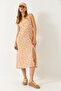 Women's Orange Thick Strap Viscose Dress with Slit Detail 60251278 - 3