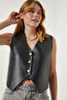 Fleece Faux Leather Vest Black Ltp0012