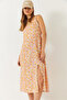 Women's Orange Thick Strap Viscose Dress with Slit Detail 60251278 - 6