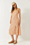 Women's Orange Thick Strap Viscose Dress with Slit Detail 60251278 - 5