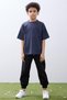 Croco Club Boys' 2-Piece Oversize T-Shirt - Cotton Fabric - Croco Printed Gray & Indigo Combination - 5