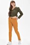 Belted Flannel Autumn and Winter Trousers Mustard Hrd - 3