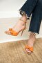 Cholly Orange Bow Straw Women's Heeled Shoes