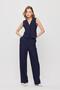 Buttoned Front Striped Vest Trouser Suit - 6622A Navy