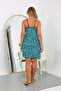 Women's Cotton Large Size Rope Strap Patterned Nightgown 999 Water Green - 6