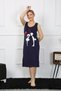 Fashion Line Women's Thick Strap Combed Cotton Long Navy Blue Nightgown 12001 - 2