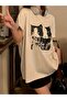 Cat Face Inspired Printed T-Shirt for Women - Soft Knit, Crew Neck, Short Sleeve, - 3