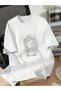 Loose Fit T-Shirt with Stylish Sun and Moon Design - Comfortable Knit Round Neck, All Seasons